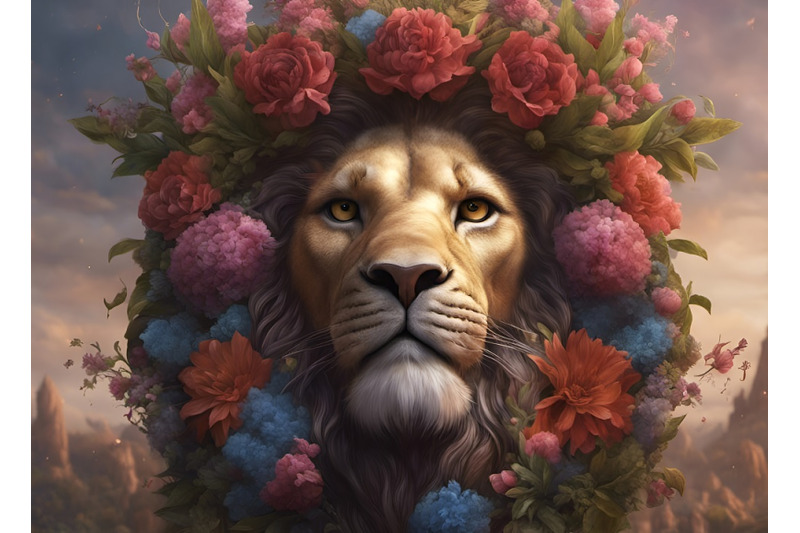 a-lion-039-s-head-crowned-with-flowers