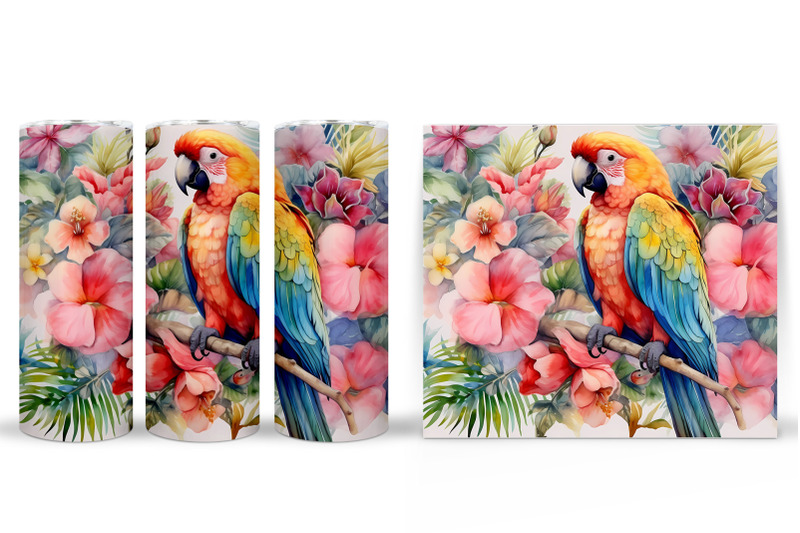 parrot-tumbler-sublimation-parrot-watercolor-tumbler-design