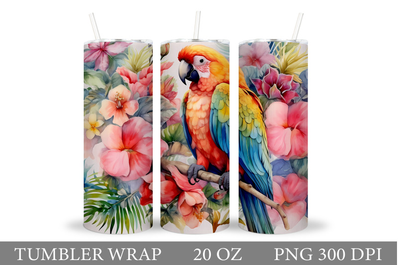 parrot-tumbler-sublimation-parrot-watercolor-tumbler-design