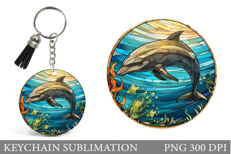 dolphin-round-keychain-stained-glass-dolphin-keychain