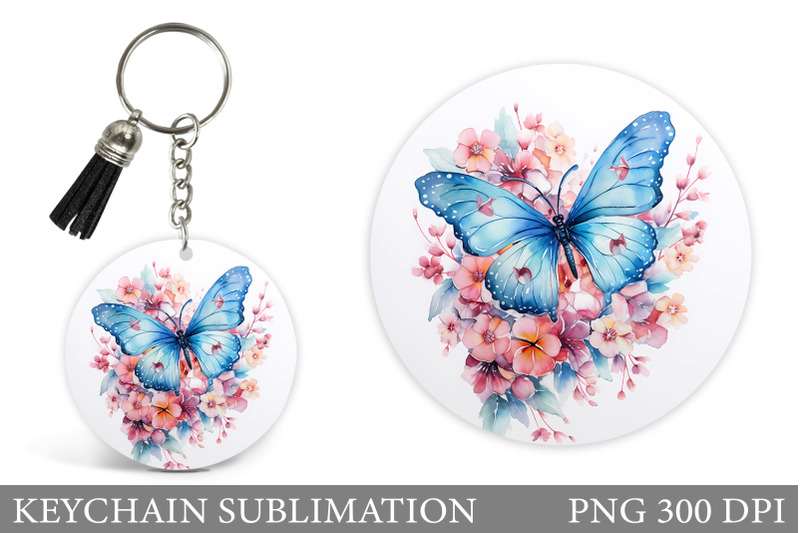butterfly-round-keychain-butterfly-keychain-sublimation