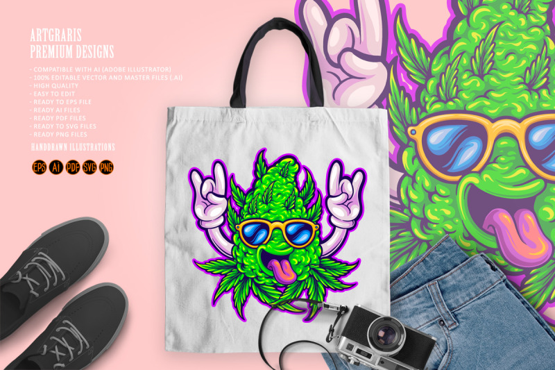 laugh-funny-monster-cannabis-bud-with-sunglasses