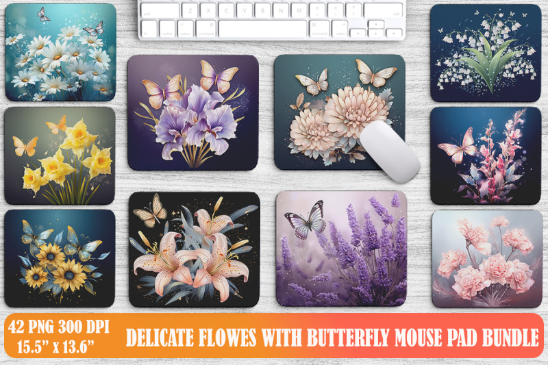 delicate-flowers-with-glitter-butterfly-mouse-pad-design