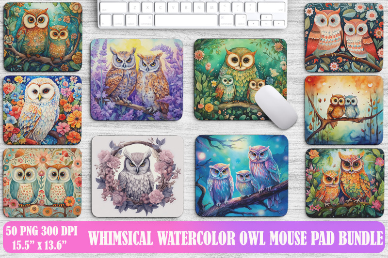 whimsical-watercolor-owl-art-mouse-pad-design