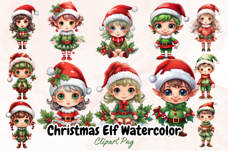 christmas-elf-watercolor-clipart-bundle