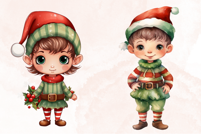 christmas-elf-watercolor-clipart-bundle