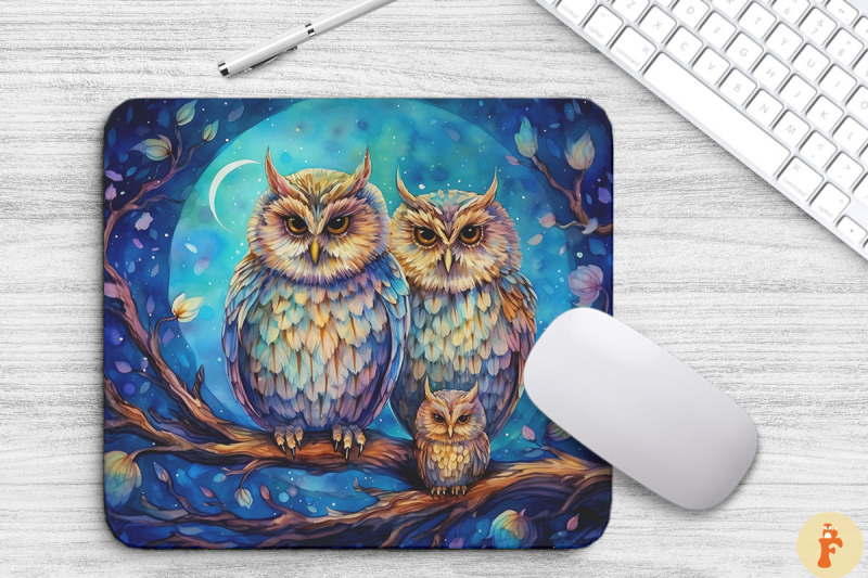 enchanting-owl-family-under-the-moon