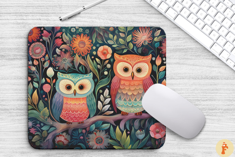 cute-owls-and-floral-mouse-pad