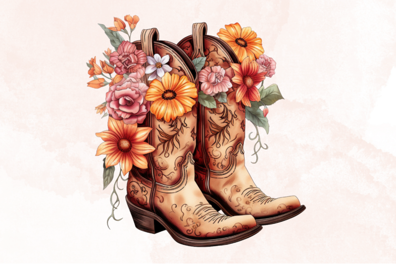 western-floral-boots-watercolor-clipart