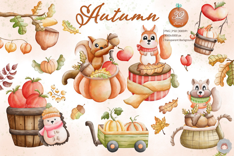 watercolor-autumn-elements-clipart-sublimation
