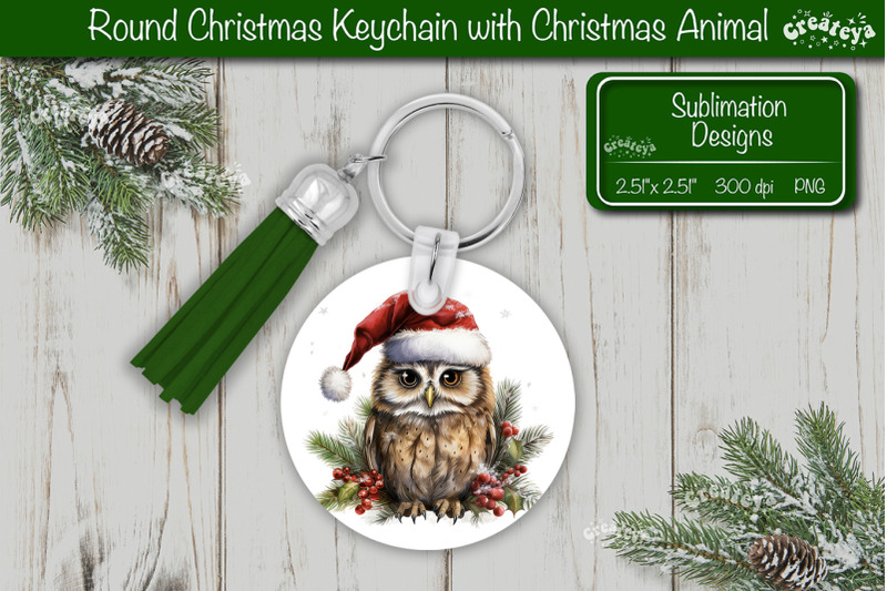 christmas-keychain-png-sublimation-christmas-owl-cute-animal-png