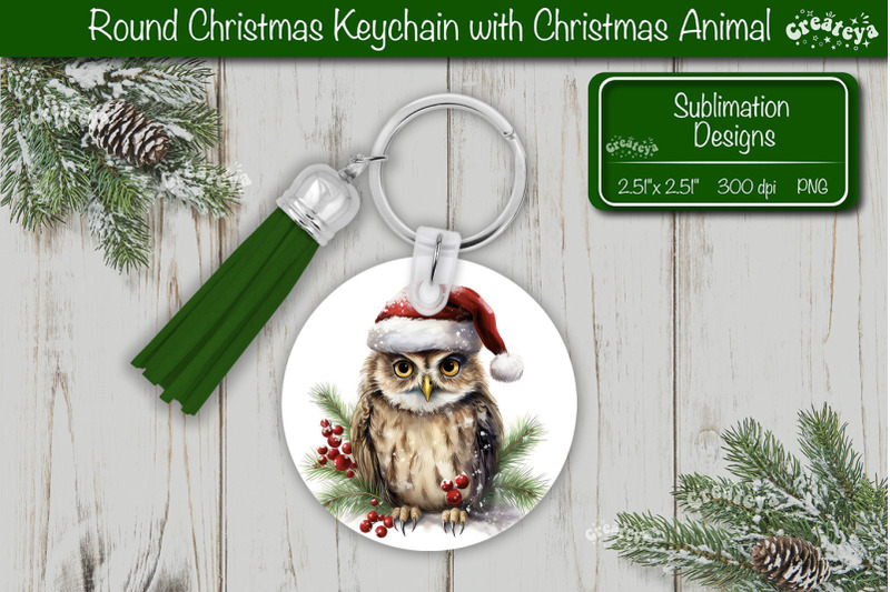 christmas-keychain-png-sublimation-christmas-owl-cute-animal-png