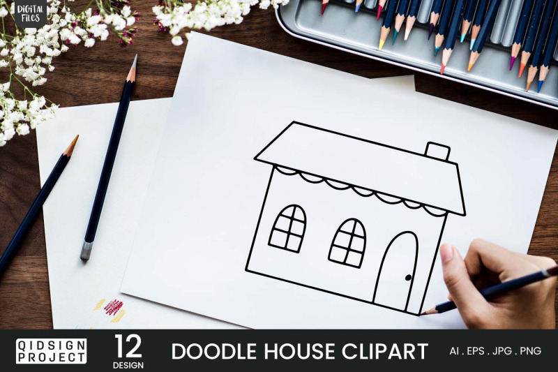 12-doodle-house-clipart-hand-drawn-house-house-vector-art