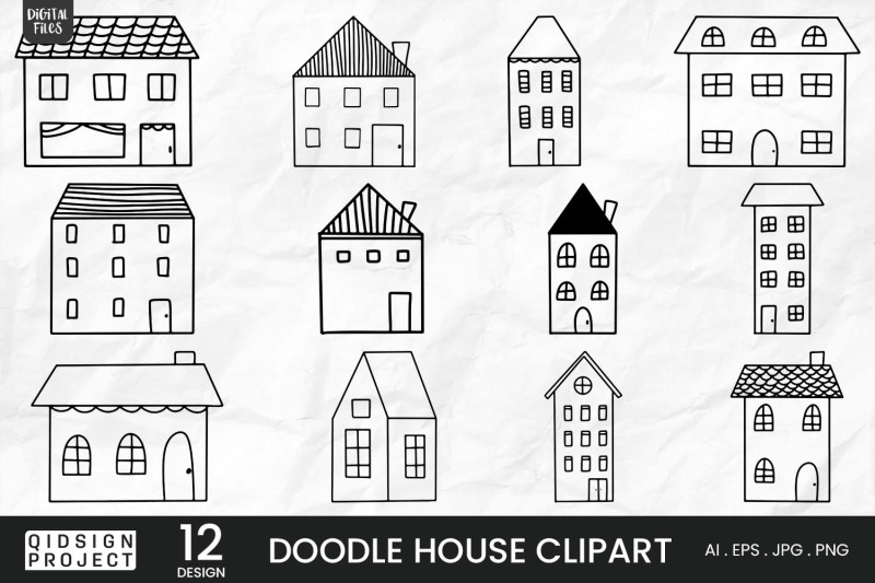 12-doodle-house-clipart-hand-drawn-house-house-vector-art