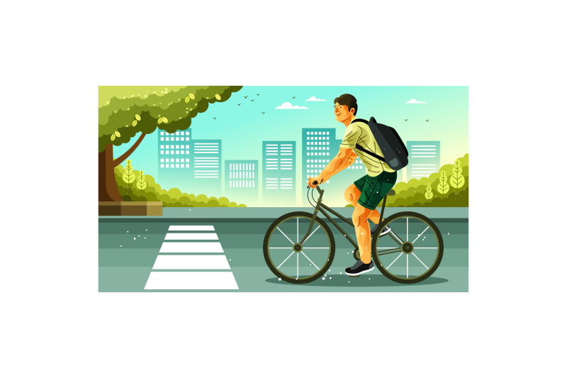 man-riding-a-bicycle-in-the-city-illustration