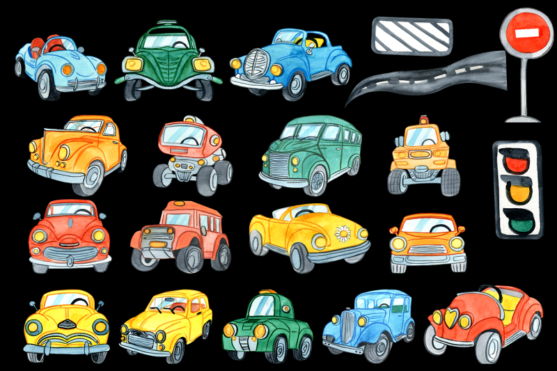 watercolor-funny-cars-clipart-cute-transport-clipart