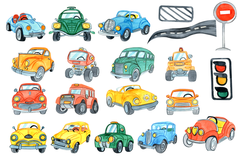 watercolor-funny-cars-clipart-cute-transport-clipart