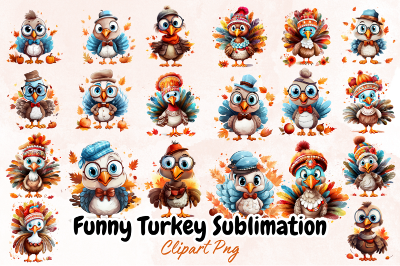 funny-turkey-sublimation-clipart-bundle