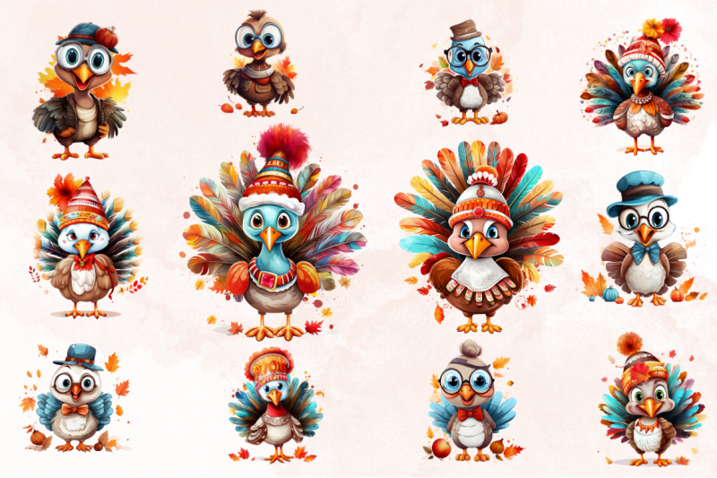 funny-turkey-sublimation-clipart-bundle