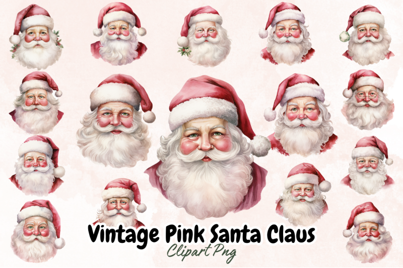 vintage-pink-santa-claus-clipart-bundle