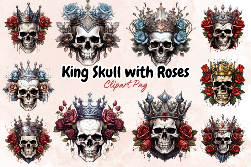 king-skull-with-roses-clipart