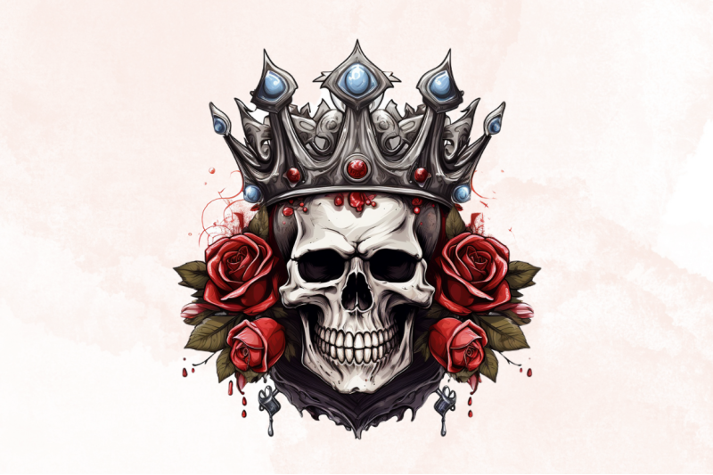 king-skull-with-roses-clipart