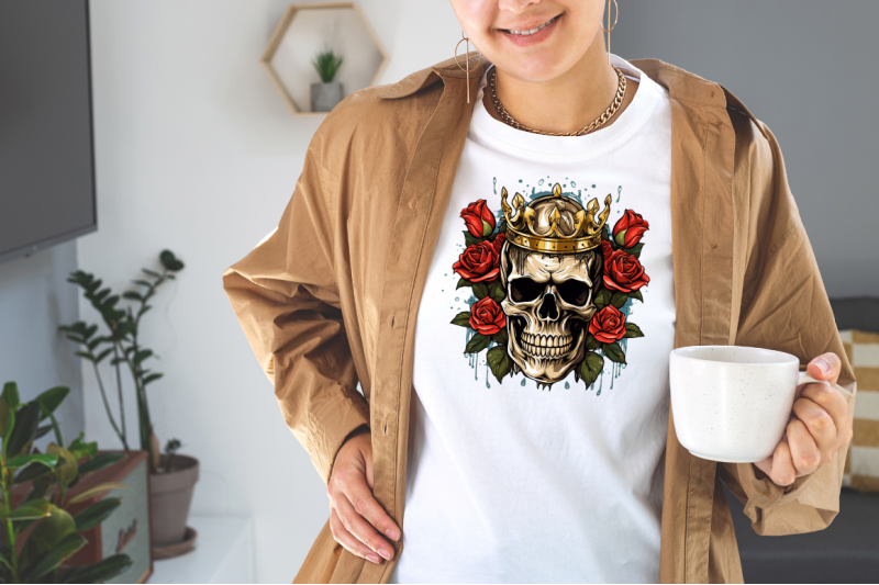 king-skull-with-roses-clipart