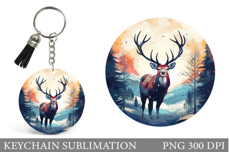 deer-round-keychain-design-3d-deer-keychain-sublimation