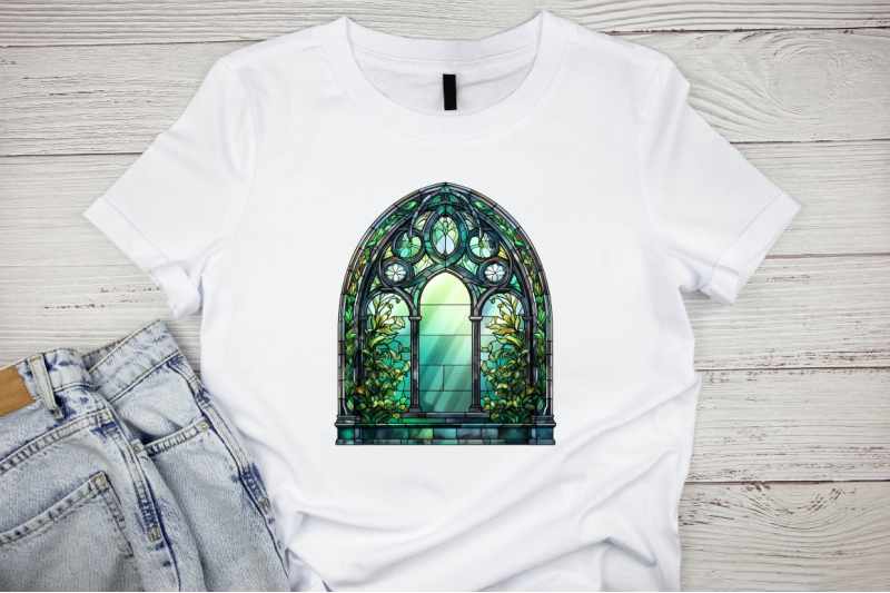 emerald-stained-glass-arched-window