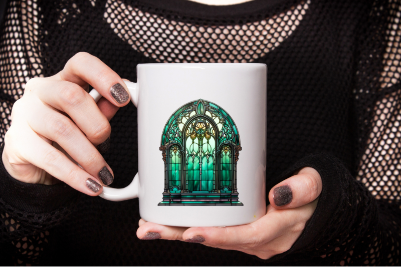 emerald-stained-glass-arched-window