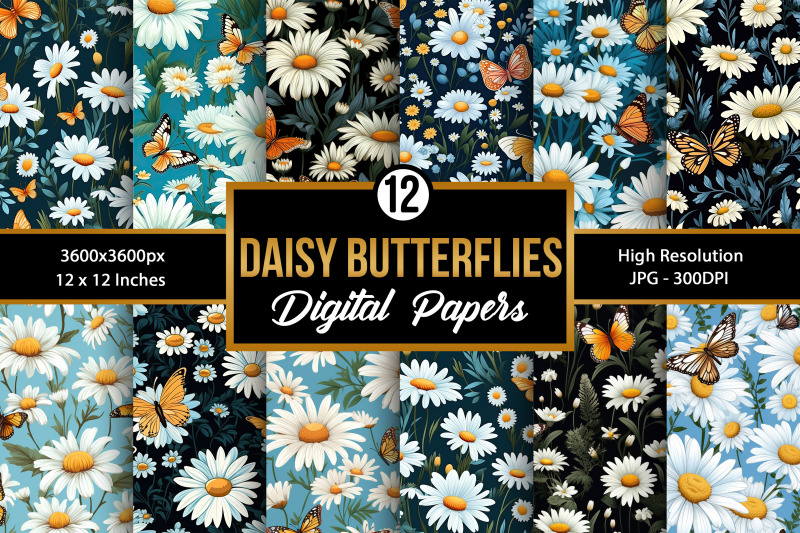 daisy-butterflies-garden-digital-papers