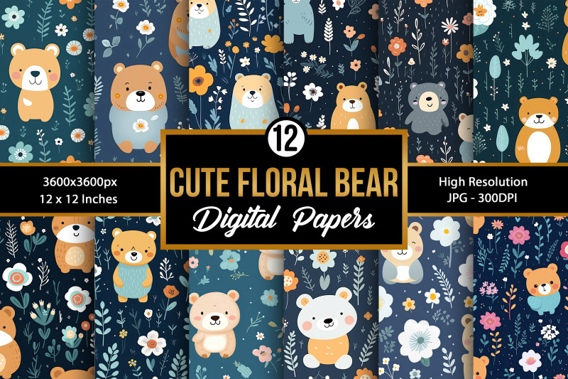 cute-floral-bear-pattern-digital-papers