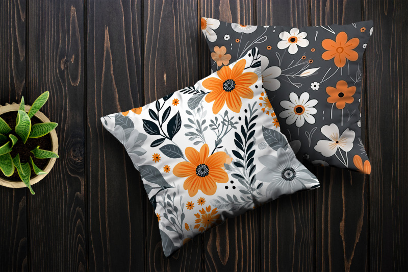 orange-amp-grey-cute-flowers-seamless-patterns