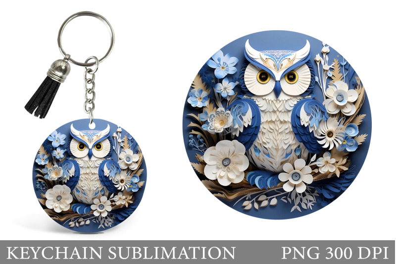 owl-round-keychain-sublimation-3d-owl-flowers-keychain