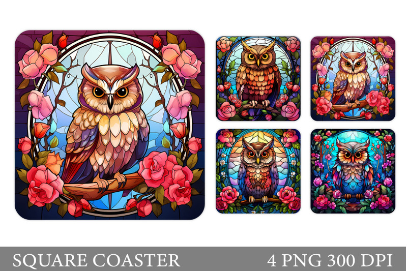 owl-square-coaster-stained-glass-owl-coaster-sublimation