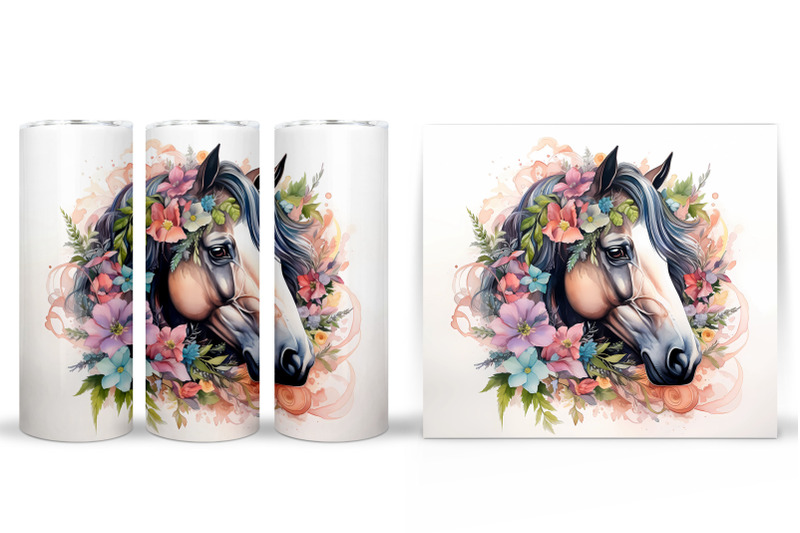 horse-tumbler-wrap-sublimation-horse-flowers-tumbler-design