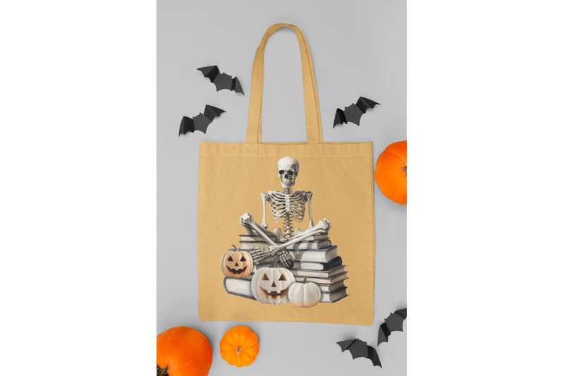 skeleton-with-book-halloween-pumpkin-design