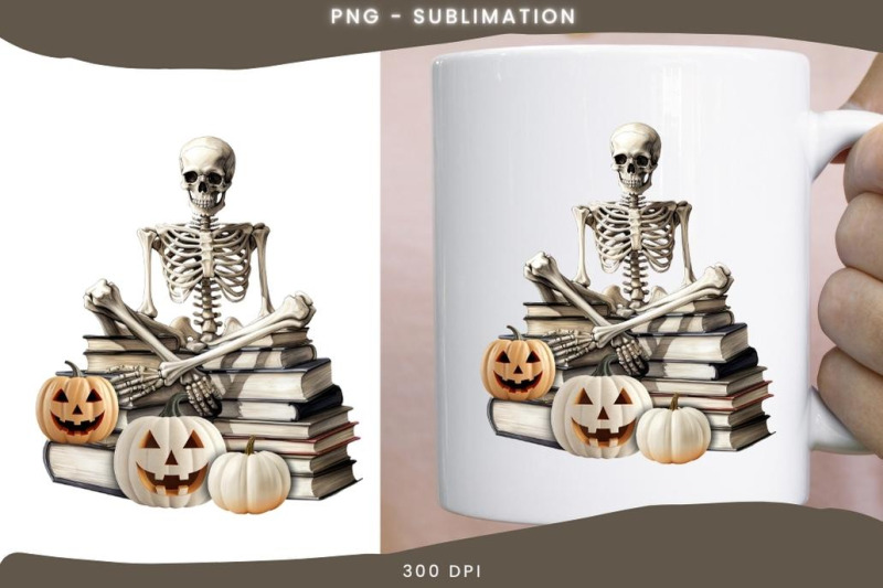 skeleton-with-book-halloween-pumpkin-design