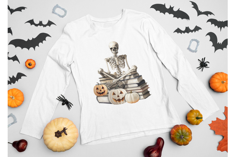 skeleton-with-book-halloween-pumpkin-design