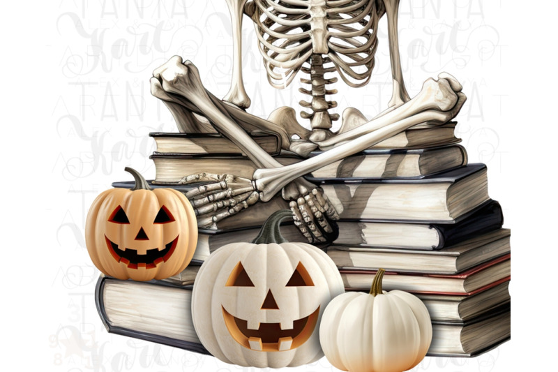 skeleton-with-book-halloween-pumpkin-design