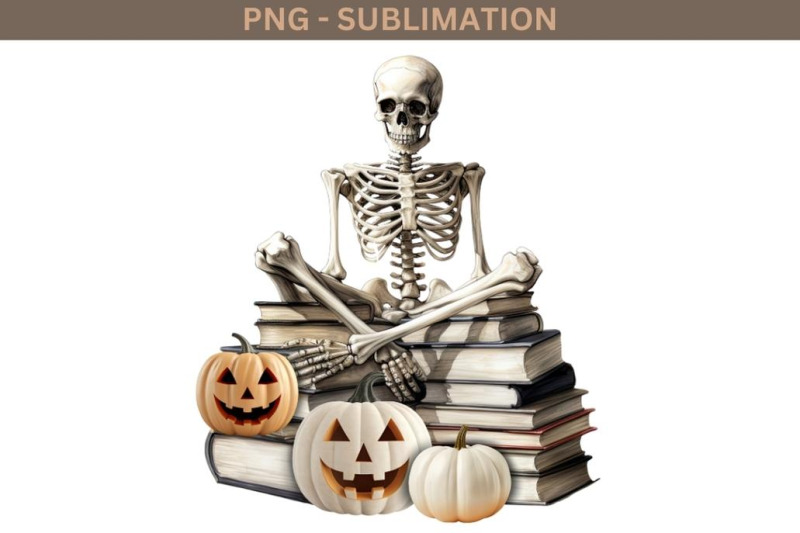 skeleton-with-book-halloween-pumpkin-design