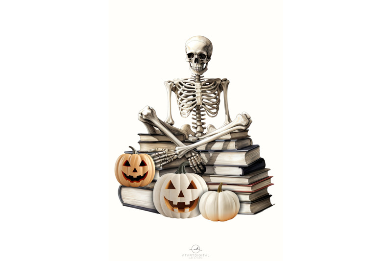 skeleton-with-book-halloween-pumpkin-design