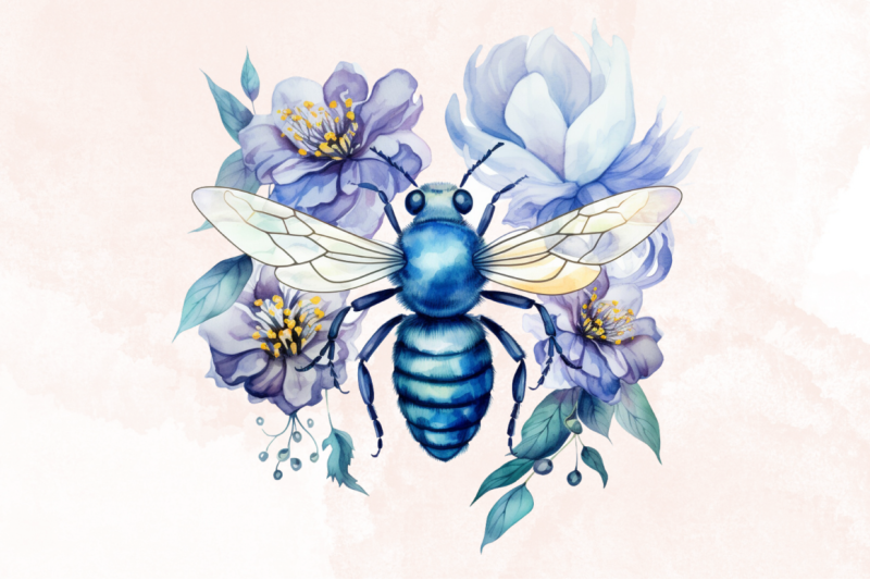 mystical-blue-bees-watercolor-clipart