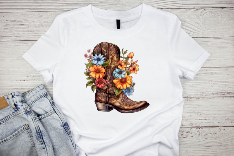 western-floral-boots-sublimation-clipart