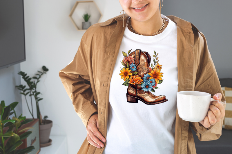 western-floral-boots-sublimation-clipart