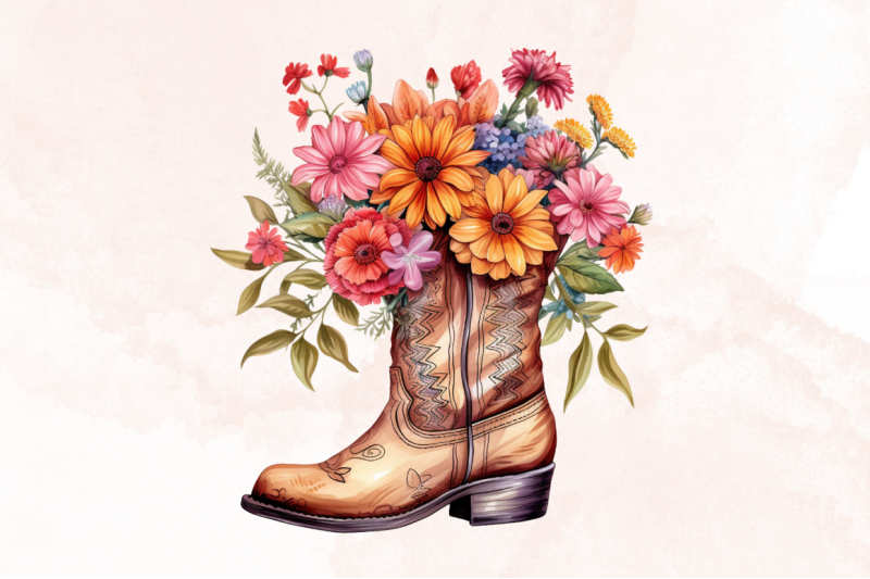 western-floral-boots-sublimation-clipart