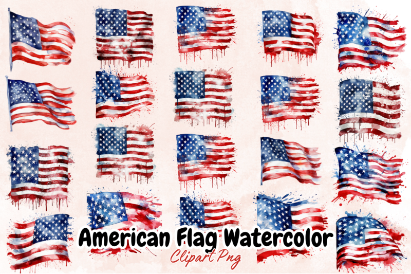 american-flag-watercolor-clipart-bundle