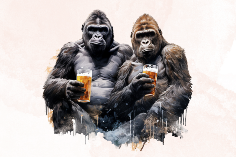 gorillas-drinking-beer-clipart-bundle