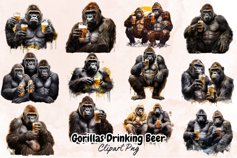 gorillas-drinking-beer-clipart-bundle