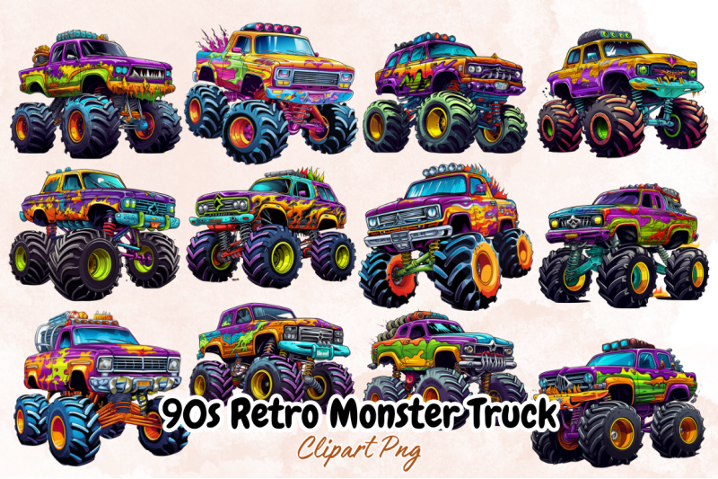 90s-retro-monster-truck-clipart-bundle